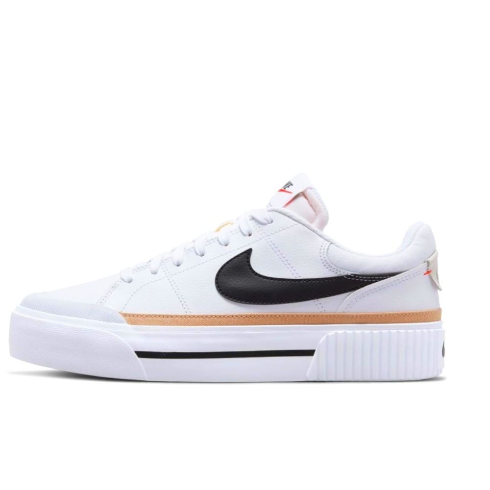 NWT SZ 6.5 NIKE WOMENS COURT LEGACY LIFT SNEAKERS- Black/Sail-white-team Orange